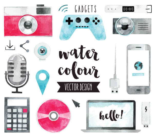 Media Devices Watercolor Vector Objects vector art illustration