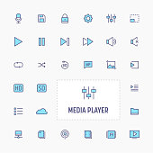 Media player - thin line website & application button. simple and minimal vector button collection.