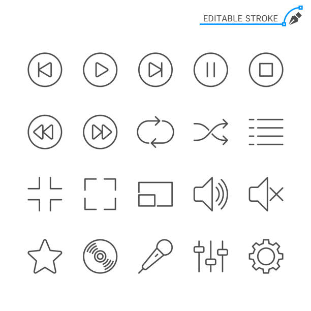 Media player line icons. Editable stroke. Pixel perfect. Simple vector line Icons. Editable stroke. Pixel perfect. resting stock illustrations