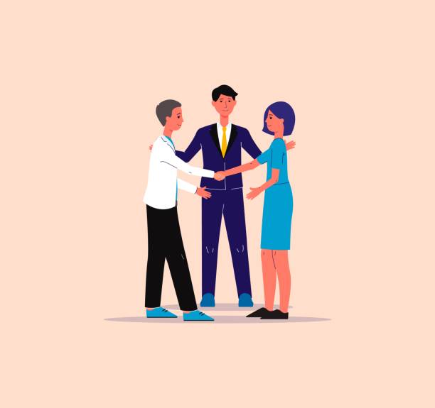 Mediator finds compromise in conflict situation, flat vector illustration . Mediator solving competition or referee finds compromise in conflict between competitors. Mediation in negotiations, flat vector illustration isolated on background divorce stock illustrations
