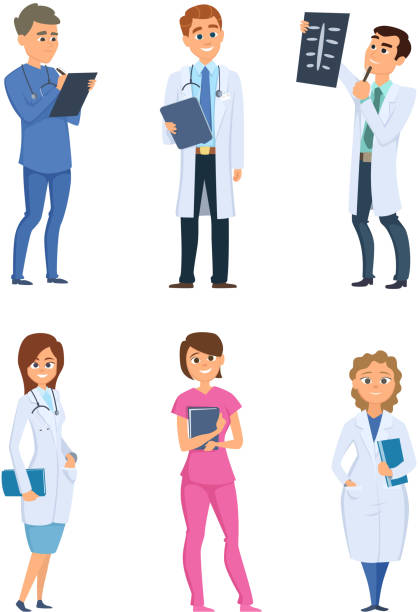 ilustrações de stock, clip art, desenhos animados e ícones de medic nurses and doctors. healthcare characters in different poses - aluno dentista