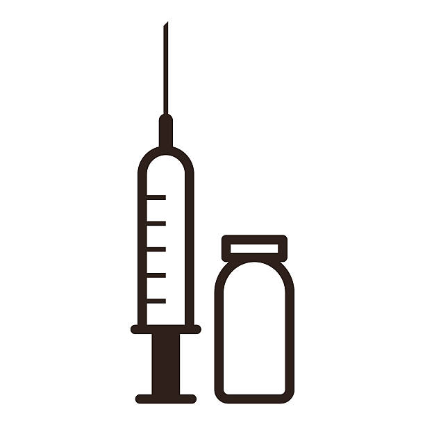 Medical ampoule and syringe icon Medical ampoule and syringe icon isolated on white background laboratory silhouettes stock illustrations