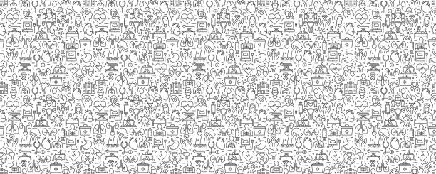 Medical and Health Seamless Pattern and Background with Line Icons Medical and Health Seamless Pattern and Background with Line Icons doctor patterns stock illustrations