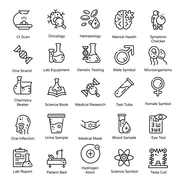 медицинская и медицинская линия иконы pack - science stock illustrations