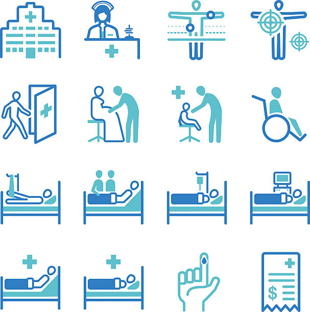 ilustraciones, imágenes clip art, dibujos animados e iconos de stock de iconos médicos y hospital - patient in hospital bed