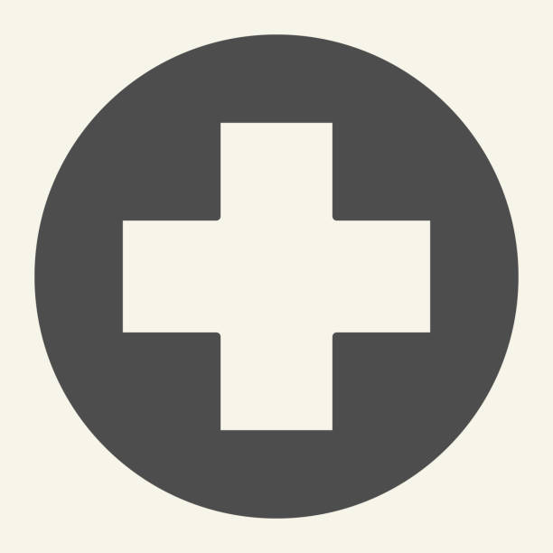 醫療援助固體圖示。醫療十字或加護理字形風格的象形圖在白色背景。用於移動概念和網路設計的救護車和醫學標誌。向量圖形。 - 十字形 形狀 幅插畫檔、美工圖案、卡通及圖標