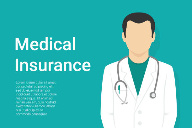 Medical background with flat doctor wearing uniform Medical insurance green background with faceless doctor wearing uniform and stethoscope and copy space for health care information. Flat vector illustration for healthcare and medical services religious cross clipart stock illustrations