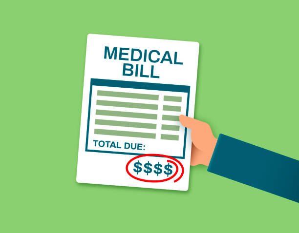 Medical Bill Hand holding medical bill concept. paying bills stock illustrations