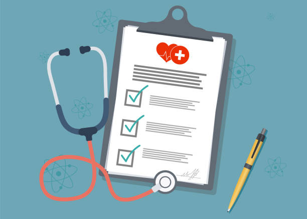 Medical Clipboard.Medical report with stethoscope and pen. Stethoscope with clipboard Medical Clipboard.Medical report with stethoscope and pen. Stethoscope with clipboard paper clipart stock illustrations