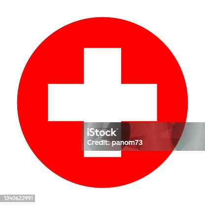 istock Medical cross in a red circle for graphic design, logo, website, social media, mobile app, UI illustration 1340622991