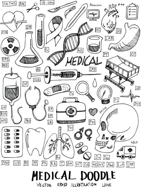 Medical Doodle line vector set eps10 Medical Doodle line vector set nurse drawings stock illustrations