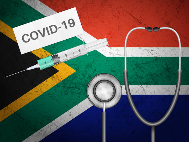 медицинская эквеpment на флаге южной африки - south africa covid stock illustrations