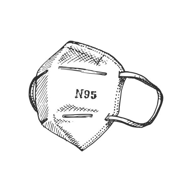 A medical face mask, graphic illustration. Hand sketch of N95 respirator. A medical mask, graphic illustration. Hand sketch of N95 respirator. n95 mask stock illustrations