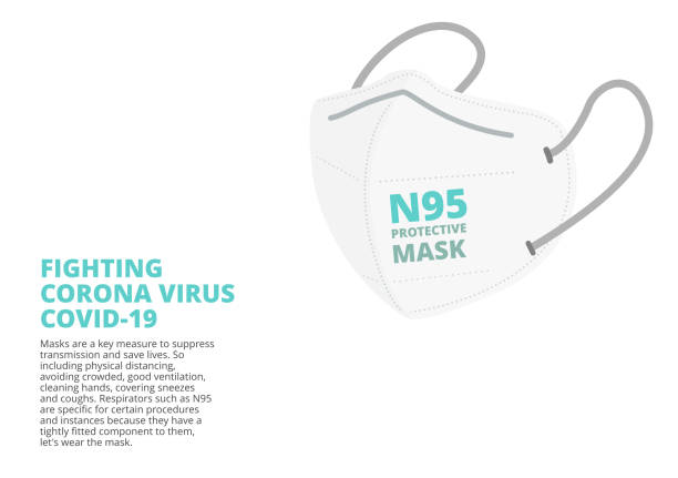 n95 의료 얼굴 마스크 코로나 바이러스를 보호 하기 위해, 흰색 배경 그림 ep27에 격리 된 covid-19 벡터 - n95 페이스 마스크 stock illustrations