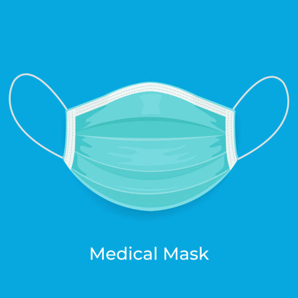ilustrações, clipart, desenhos animados e ícones de máscara facial verde médica ou ou máscara facial cirúrgica no modelo azul - máscara covid