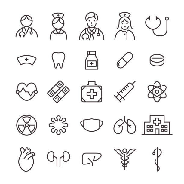 25 Medical Icons Medical icon set. female nurse stock illustrations