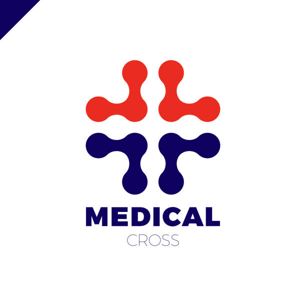 Medical logo with cross icon. Abstract doctor tech logotype connect