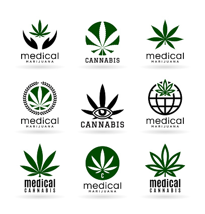 Medical marijuana and cannabis icon vector, green hemp leaves