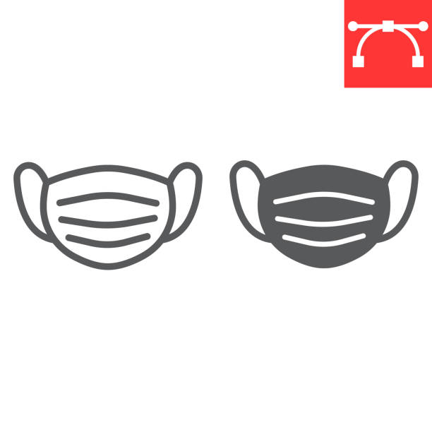 медицинская линия маски и значок глифа, защита и covid-19, хирургическая маска знак вектор графики, редактируемый штрих линейный значок, eps 10. - n95 mask stock illustrations