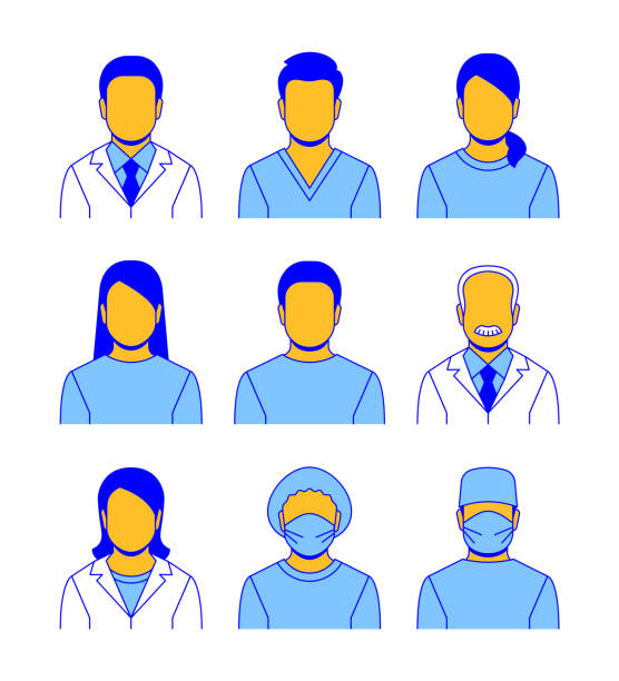 ilustrações de stock, clip art, desenhos animados e ícones de medical professional staff flat line avatars - aluno dentista