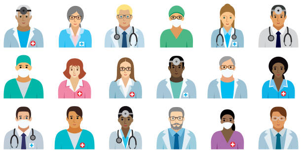 Medical staff - set of icons(option face). Icons with hospital doctors, surgeons, nurses and other medical practitioners. nurse face stock illustrations