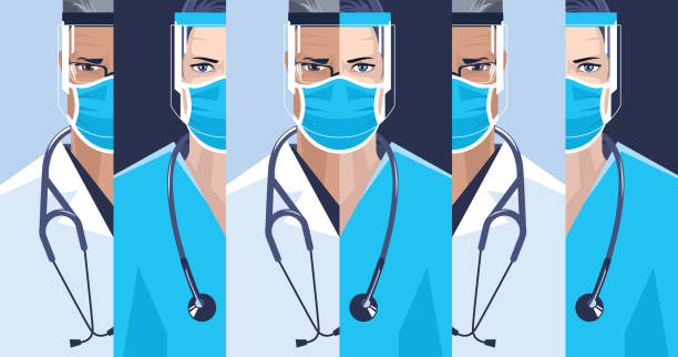 Medical staff. Medical staff with protective masks. nurse face stock illustrations