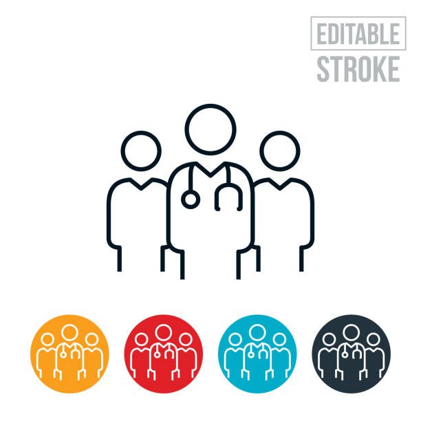 An icon of a medical team of doctors and nurses. The icon includes editable strokes or outlines using the EPS vector file.