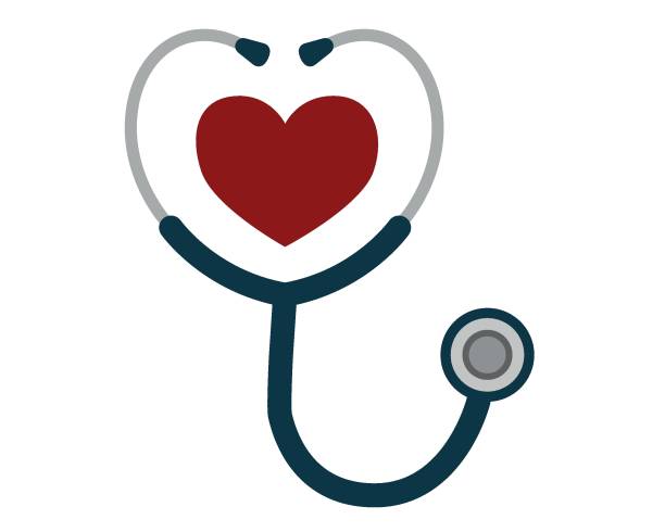 의학 및 건강 관리 개념, 청진기 심장 모양. 벡터 - 간호사 stock illustrations