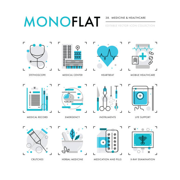 醫學和醫療保健 monoflat 圖示 - 處方 文件 幅插畫檔、美工圖案、卡通及圖標