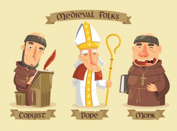 illustrazioni stock, clip art, cartoni animati e icone di tendenza di set di personaggi medievali - papa