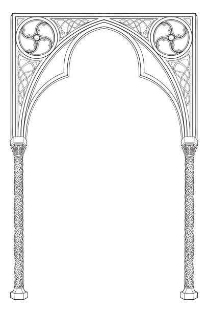 Medieval manuscript style rectangular frame. Gothic style pointed arch. Medieval manuscript style rectangular frame. Gothic style pointed arch. Vertical orientation. EPS10 vector illustration architecture borders stock illustrations