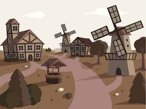 illustrazioni stock, clip art, cartoni animati e icone di tendenza di villaggio medievale - case antiche