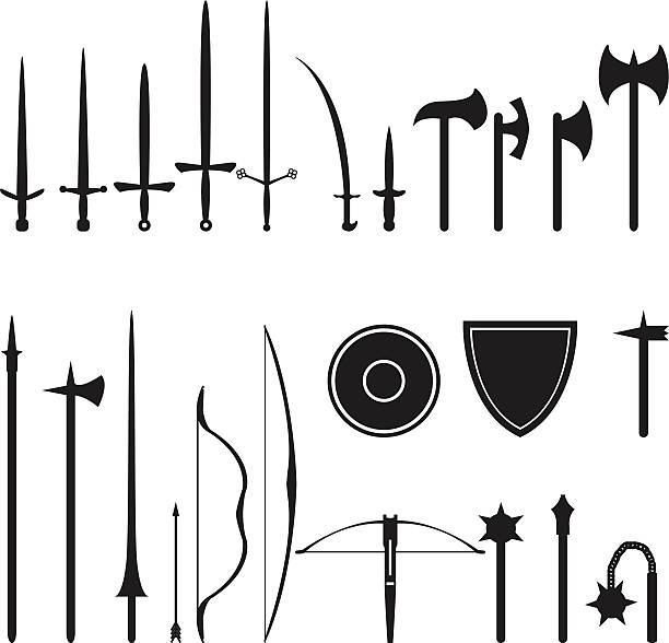 medieval weapons set - savaş aleti stock illustrations