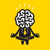 Concept illustration/cartoon of a brainy businessman in meditation.