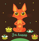 Meditating Cat Vector. Yoga Cat Vector. Cute Red Cat And Message I'M Happy. Vector For Poster Print Greeting Card T Shirt Apparel Design. Yoga Cat Figurine. Cat Costume. Cat As Toy. Yoga Cat Pose.