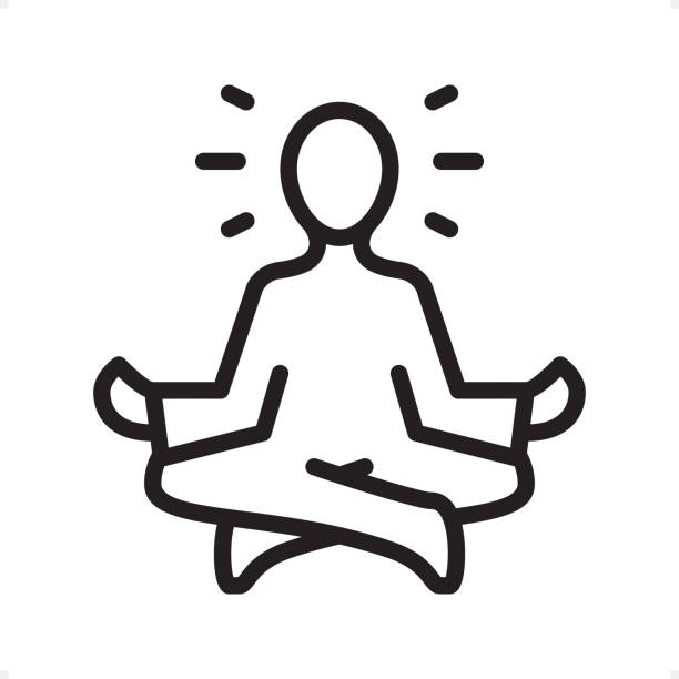 Meditating Guru Sitting Lotus Position - Outline Icon - Pixel Perfect vector art illustration