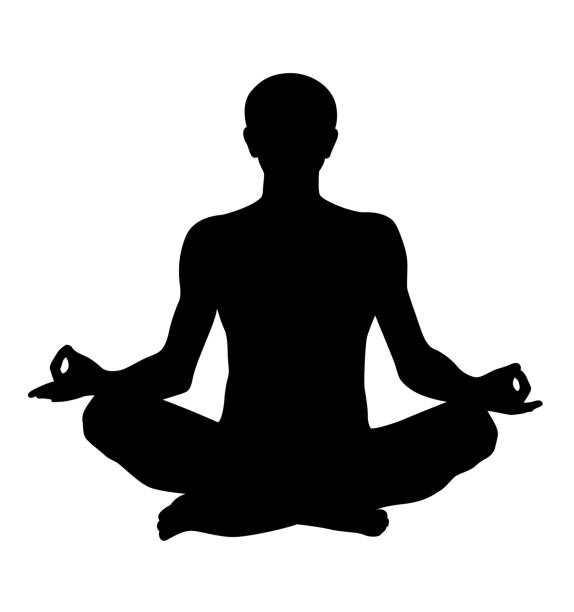 meditating lotus pose vector silhouette meditating lotus realistic man pose vector silhouette yoga silhouettes stock illustrations