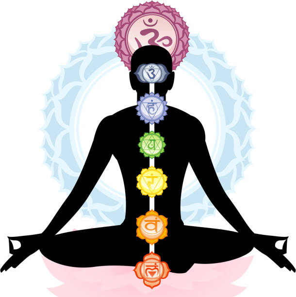 Meditation Meditating Asana Yoga Posture with Om Symbol Mandala  sacred geometry stock illustrations