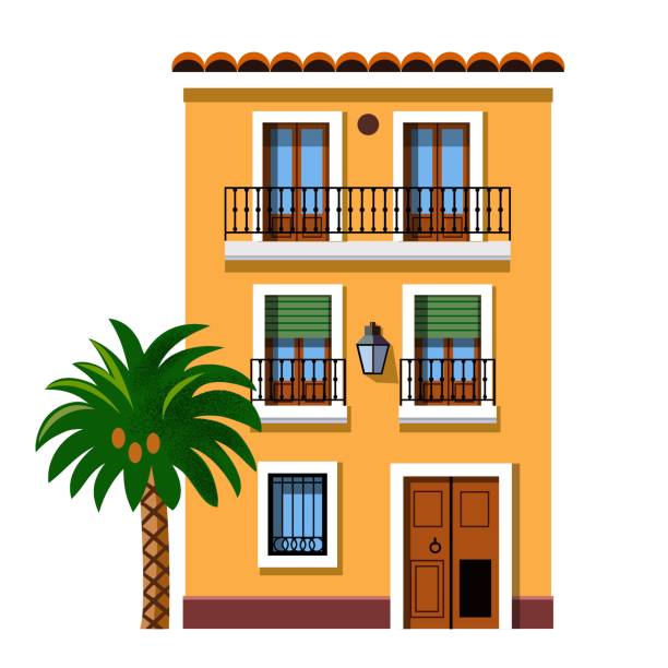 mediterranean building flat style vector illustration vector art illustration