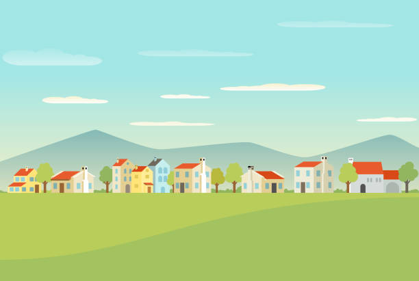 주택이 있는 지중해 마을 - 마을 stock illustrations