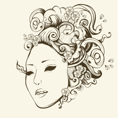 Medusa Gorgon portrait with snake hair