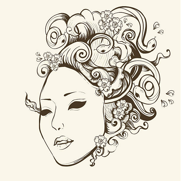 medusa gorgon portrait with snake hair - medusa stock illustrations