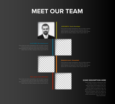 Meet out team dark mosaic presentation template page with photos