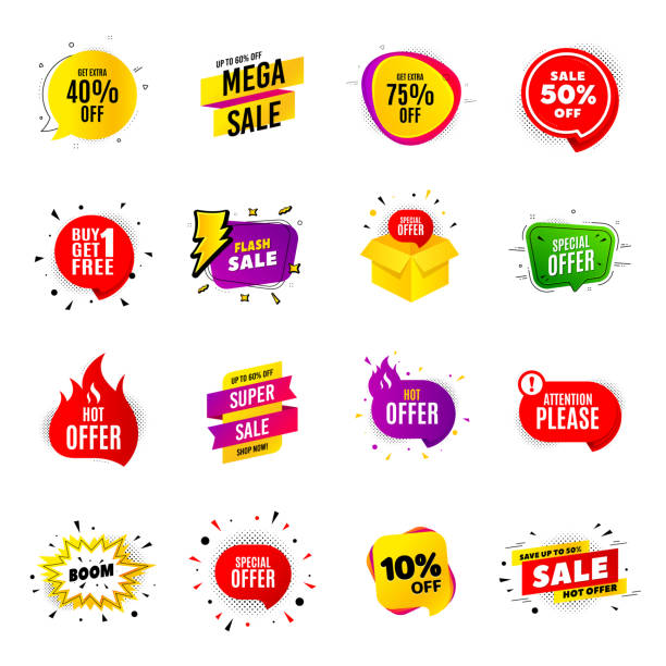 stockillustraties, clipart, cartoons en iconen met mega verkoop banner. speciale aanbiedingstemplates. online shop sale badges. vector - flits