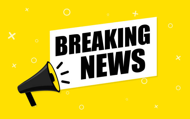 Megaphone and text breaking news. Vector illustration Megaphone and text breaking news. Vector illustration breaking news stock illustrations