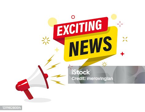 istock Megaphone with 'exciting news' speech bubble. Loudspeaker. Banner for business, marketing and advertising. 1319828004