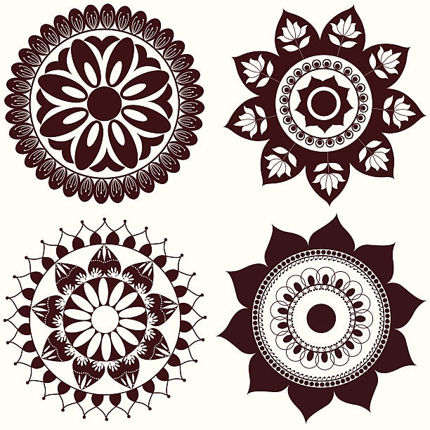 mehandi circle design - lotusblume tattoo stock-grafiken, -clipart, -cartoons und -symbole