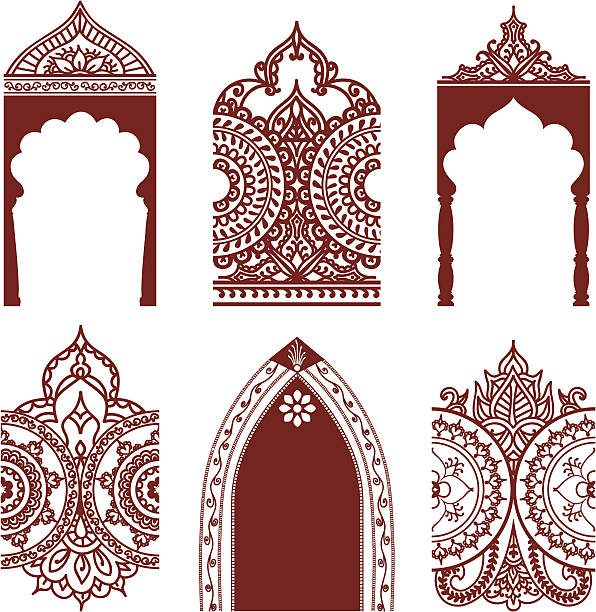 Mehndi Arches and Borders A series of ornately detailed (seamless) arches and border designs inspired by the art of mehndi (henna painting). (Includes .jpg) door borders stock illustrations