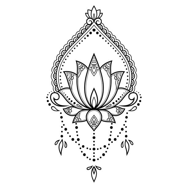 mehndi lotus blumenmuster für henna zeichnung und tattoo. dekoration-mandala im orientalischen, indischen ethnostil. - lotusblume tattoo stock-grafiken, -clipart, -cartoons und -symbole