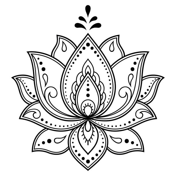 mehndi lotus blumenmuster für henna zeichnung und tattoo. dekoration im orientalischen, indischen ethnostil. - lotusblume tattoo stock-grafiken, -clipart, -cartoons und -symbole